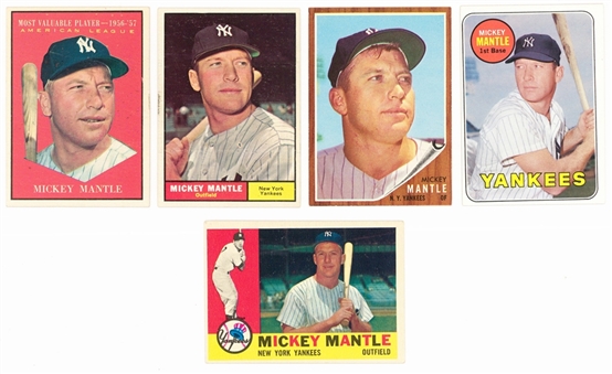 1960-69 Topps Mickey Mantle Card Collection (5)